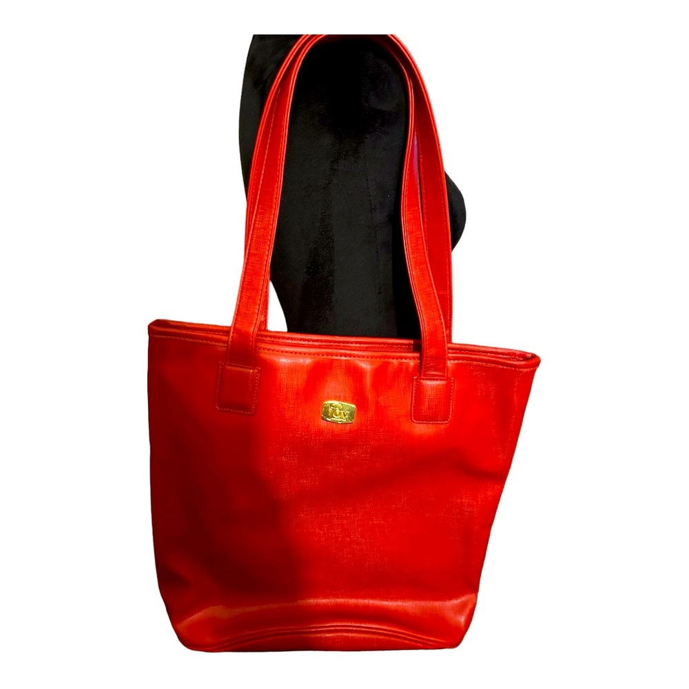 Joy Mangano red faux leather tote bag. Like new - Picture 2 of 6